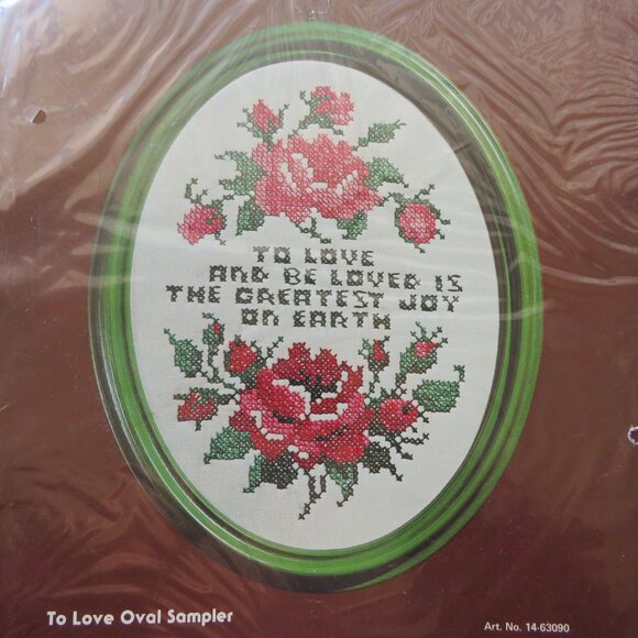 To Love Oval Sampler LeeWards Cross Stitch Kit With Frame #14-63090 - Picture 2 of 10